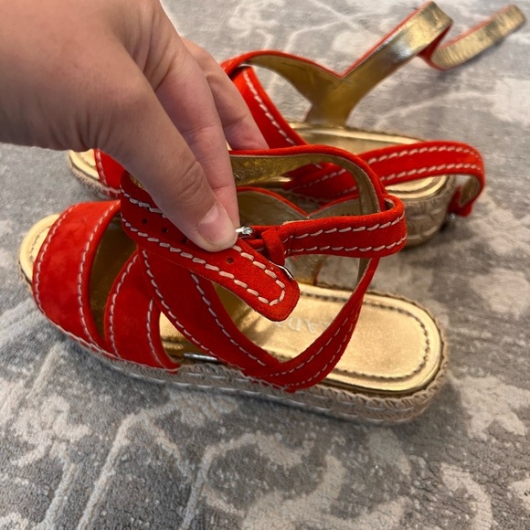 Authentic PRADA Red Espadrille Slide Wedges Sandal - Picture 2 of 8
